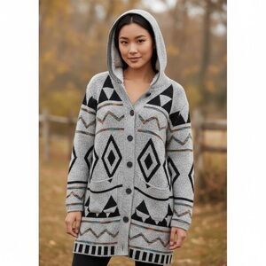 Northern Angel Aztec Print sherpa lined button hooded jacket sz S